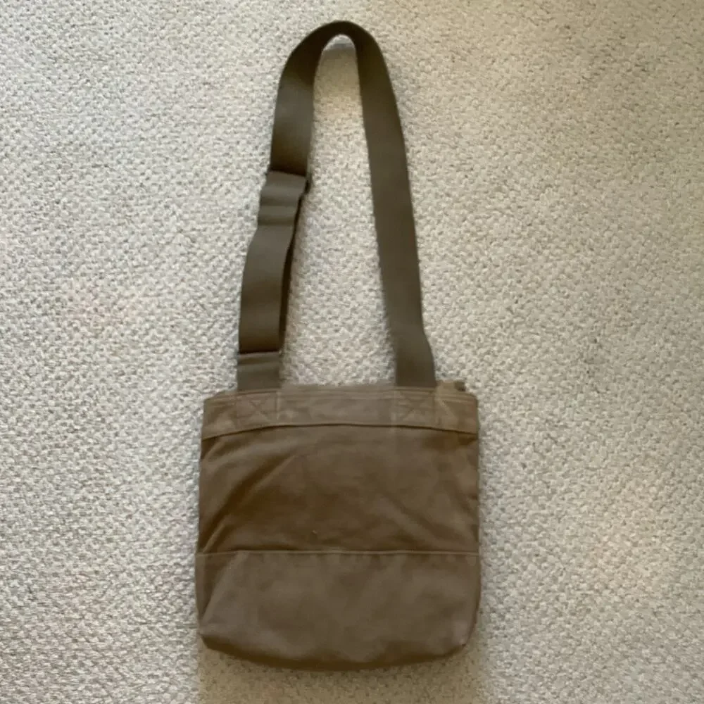 Roots Canada Brown Canvas Crossbody Shoulder Bag Maple Leaf Logo Flap Casual